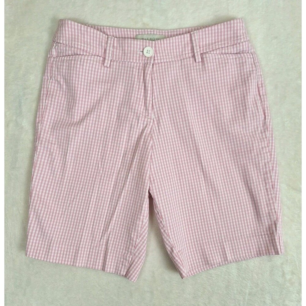 Talbots Bermuda Short Womens 4P Pink White Gingham Simply Flattering Petite